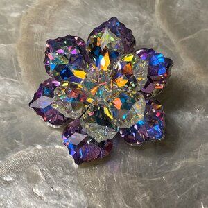 Purple Clear AB Crystal Flower Statement Brooch